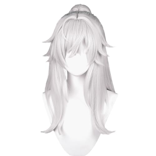 Honkai: Star Rail Jingyuan Cospaly Perücke Silber Weiß mit Tiger Clip Lange Haare für Erwachsene Frauen Männer Halloween Weihnachten Cosplay Stage Play Verwenden von Meguru