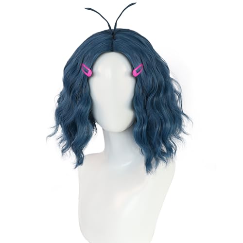 Inside Out Neid Cosplay Perücke Cyan Kurze Lockige Haare für Erwachsene Frauen Männer Cos Traurigkeit Party Halloween Weihnachts Comic von Meguru