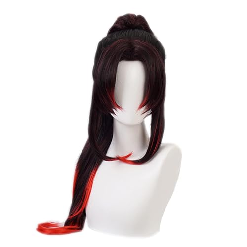 Kokushibou Charakter Perücken Anime Demon Slayer Twelve Ghost Moon Akkord Rolle Schwarzer Pferdeschwanz COS Perücke für Männer Frauen Perücken mit Haarnetzen für Halloween und Bühnenauftritte von Meguru