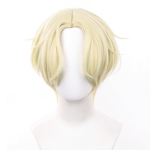 Luka Alien Stage:Prologue Wig -Blonde Small Ponytail Short Hairs for Men Halloween Cosplay Events Costume Comic Con Replacement Wigs von Meguru