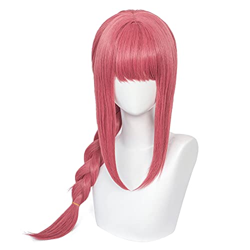 Makima Cosplay Perücke Anime Kettensäge Mann Lange Rosa Zöpfe Faser Synthetische Kostüm Haar mit Kappe Perücke für Frauen Cos Party Halloween von Meguru