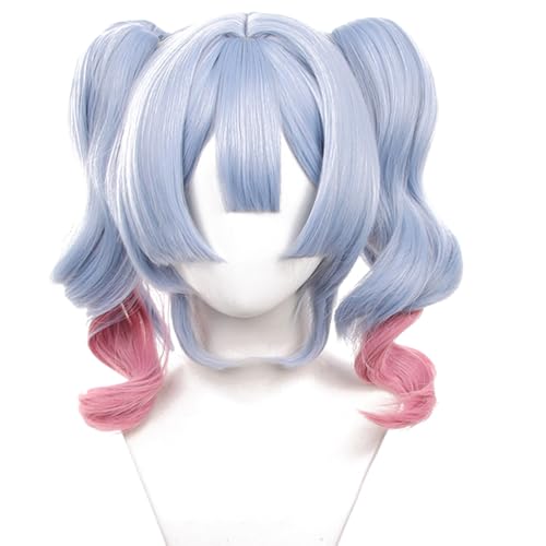 Miku Rabbit Hole Perücke -Blau Lockig Doppel Pferdeschwanz Rosa Eed Kurze Haare für Frauen Halloween Cosplay Events Kostüm Comic Con Ersatz Perücken von Meguru