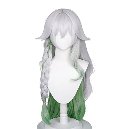 Greater Lord Rukkhadevata Perücke Genshin Impact Cosplay Silber Braid Grün Gradient Lange Welle Haare für Erwachsene Frauen Cos Nahida Rollenspiel Party (Nahida) von Meguru