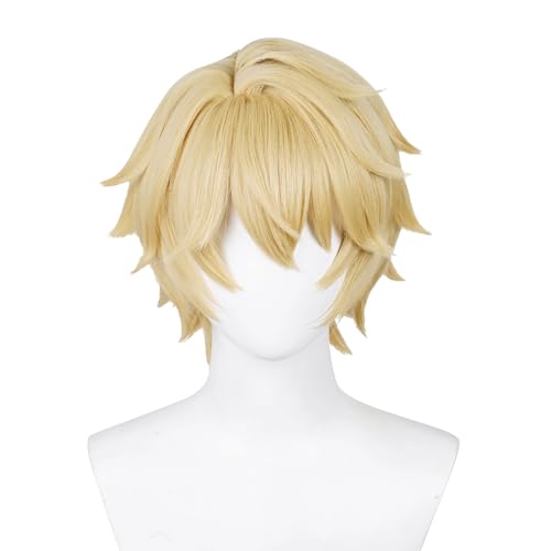 Gepard Landau Perücke Cosplay Honkai Star Rail Blonde Kurze Haare für Erwachsene Männer Cos Gepard Landau Rollenspiel Party (Gepard Landau) von Meguru