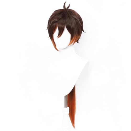 Zhongli Perücke Cosplay Genshin Impact Schwarz Gradient Braun Niedrige Pferdeschwanz Lange Haare für Erwachsene Männer Cos Morax Rollenspiel Party (Zhongli) von Meguru
