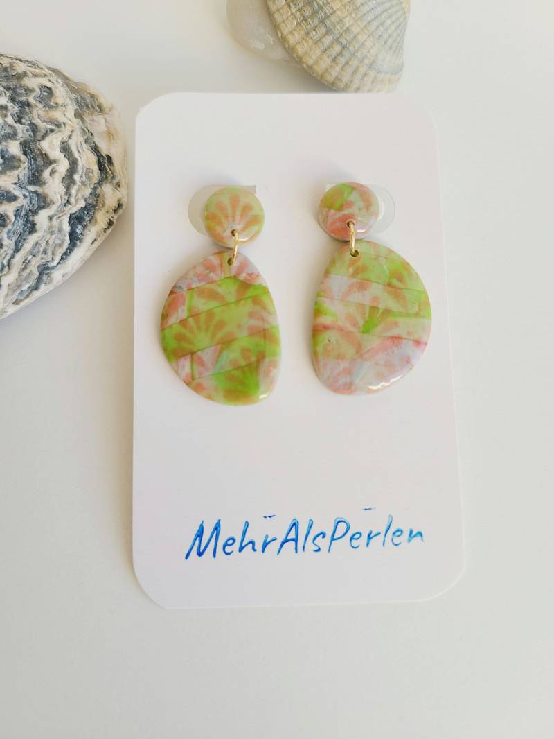 Grüne Ohrringe I Polymer Ton Sommer Grün Rot Ohrhänger Handgefertigter Schmuck Geschenke Für Sie Bunte von MehrAlsPerlen