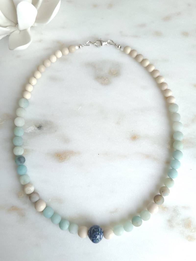 Kette Aus Achatperlen Und Keramikperle von MehrAlsPerlen