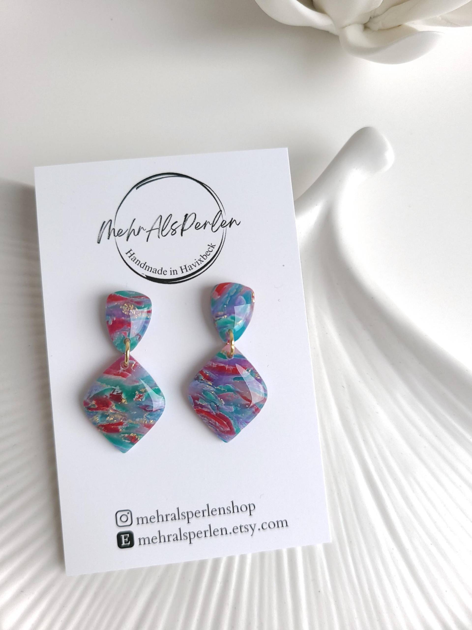 Ohrringe Bunte, Diamantformige Ohrringe, Sommer Ohrringe, Blau Rote Handgefertigter Schmuck, Geschenke Für Sie, Fimo Ohrhänger von MehrAlsPerlen