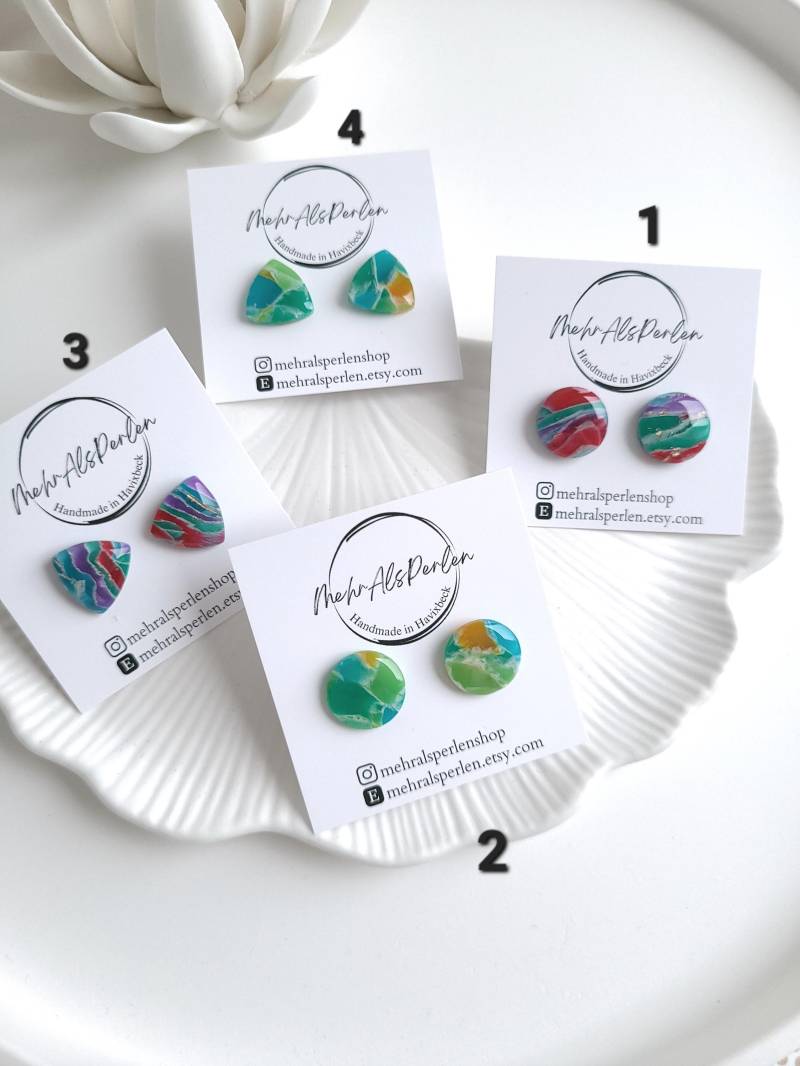 Saphirblau Grün Ohrstecker , Rot Blau Lila Ohrstecker, Runde Regenbogen Handgefertigter Schmuck, Geschenk Für Sie Saphirblau Grün Ohrstecker , Rot Blau Lila Ohrstecker, Runde Regenbogen Handgefertigter Schmuck, Geschenk Für Sie von MehrAlsPerlen