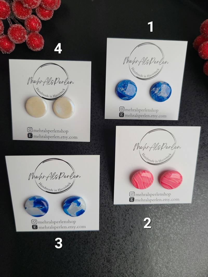 Saphirblau Weiß Ohrstecker, Pinke Polymerton Ohrstecker, Runde Handmade Handgefertigter Schmuck, Geschenk Für Sie Saphirblau Weiß Ohrstecker, Pinke Polymerton Ohrstecker, Runde Handmade Handgefertigter Schmuck, Geschenk Für Sie von MehrAlsPerlen