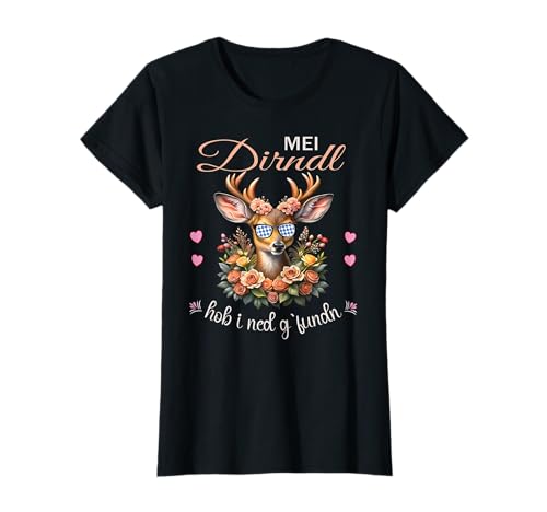 Blumen Goldener Hirsch Damen Trachtenshirt Rehkitz Trachten T-Shirt von Mei Dirndl hob i ned g`fundn Trachtenbluse Damen