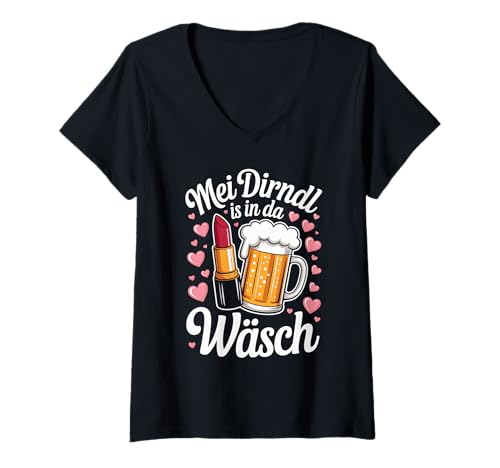 Damen MEI Dirndl is in da Wäsch - Lustiges Volksfest T-Shirt mit V-Ausschnitt Damen MEI Dirndl is in da Wäsch - Lustiges Volksfest T-Shirt mit V-Ausschnitt von Mei Dirndl is in da Wäsch Volksfest Designs