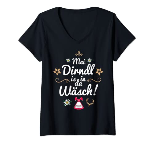 Damen Mein Dirndl ist in der Wäsche T-Shirt mit V-Ausschnitt von Mei Dirndl is in da Wäsch T-Shirts Damen