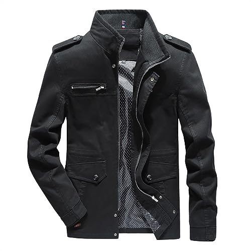 Casual Baumwolle Herren Jacke Frühling Mode Stehen Kragen Business Jacke männer Mäntel Outwear männer Kleidung Herbst (Color : Schwarz, Size : M) von MeiDai