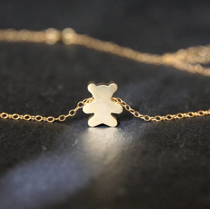 Gold Teddybär Halskette 18K Oder Rose Getauchte Mini Halskette von MeiElizabeth
