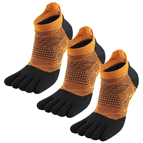 MeiKan Zehensocken,COOLMAX Fünf-Finger-Laufsocken Herren und Damen （3Pairs） Schnelltrocknende Outdoor-Marathon-Sportsocken (35-38, Orange) von MeiKan