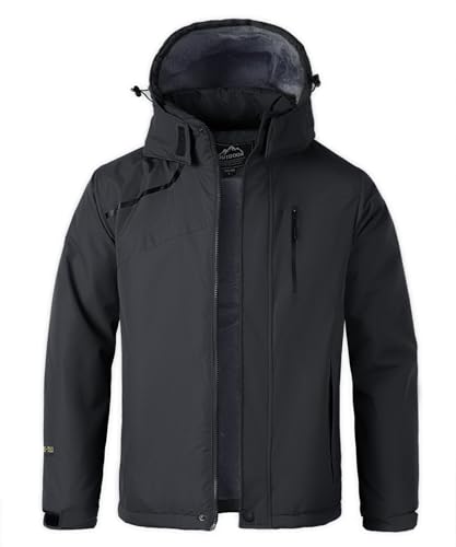 MayLayM Herren Winter Wasserdichte Verdickt Warm Winddichte Winterjacke Warme Fleece-Futter Ski Regenmantel mit Kapuze Wanderjacke Softshell Jacke Outdoor Funktionsjacke von MeiLayM