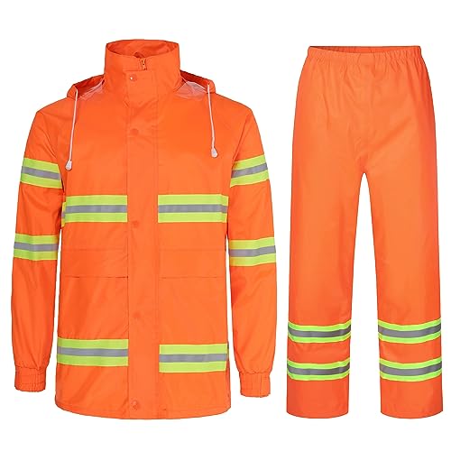 MayLayM Herren & Damen Regenanzug Reflektierender Wasserdichter Anzug Outdoor Regenmantel Winddicht Hooded Regenjacke Arbeit Regenanzug von MeiLayM