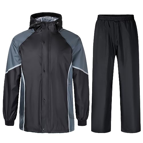 MayLayM Herren & Damen Regenanzug Reflektierender Wasserdichter Anzug Outdoor Regenmantel Winddicht Hooded Regenjacke Sport-Radfahren Regen Jacke von MeiLayM