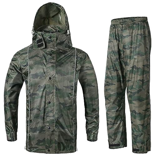 MayLayM Herren & Damen Regenanzug Reflektierender Wasserdichter Anzug Outdoor Regenmantel Winddicht Hooded Regenjacke Tarnfarbener Regenanzug Dschungel Regenanzug von MeiLayM