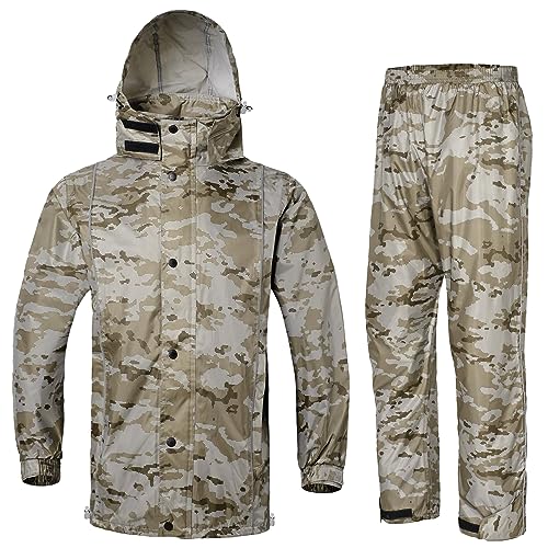 MayLayM Herren & Damen Regenanzug Reflektierender Wasserdichter Anzug Outdoor Regenmantel Winddicht Hooded Regenjacke Tarnfarbener Regenanzug Dschungel Regenanzug von MeiLayM