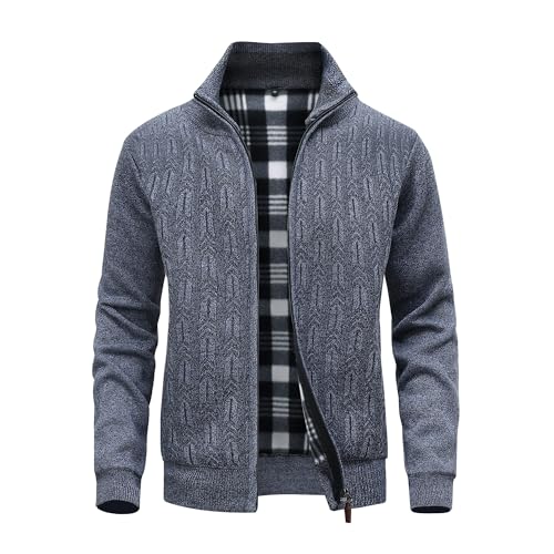 MeiLayM Herren Fleecejacke Strickjacke Cardigans mit Reißverschluss Strickjacke Stehkragen Herbst Winter Cardigan Freizeitjacke Feinstrick Warm Sweatjacke Grau,XXL von MeiLayM