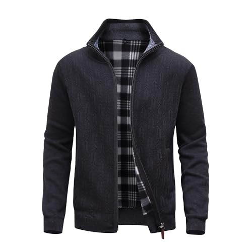 MeiLayM Herren Fleecejacke Strickjacke Cardigans mit Reißverschluss Strickjacke Stehkragen Herbst Winter Cardigan Freizeitjacke Feinstrick Warm Sweatjacke Schwarz,XXL von MeiLayM