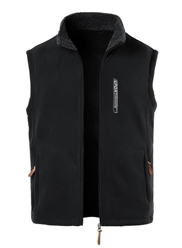 MeiLayM Herren Fleeceweste Stehkragen Outdoor Westen Casual Winterweste für Männer Warm Ärmellos Fleecejacke Leicht Warm Weste mit Reißverschlusstaschen mit Plüsch Gefüttert,Schwarz,XL von MeiLayM