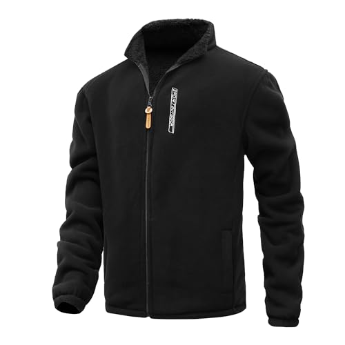 MeiLayM Herren Herbst Winter Jacke Stehkragen Fleece Jacke angenehm und warm Jacke Fleece Jacket Full Zip Jacke Outdoor-Sportjacke Leicht Winddicht Jacke mit Innentasche Schwarz,M von MeiLayM