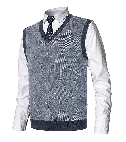 MeiLayM Herren Herbst Winter Pullunder Weste Ärmellose Strickweste V-Ausschnitt Argyle Pulloverwestee Slim Fit Pullover für Männer Casual Ärmellos Knit Pullunder Classic Business Golfweste von MeiLayM