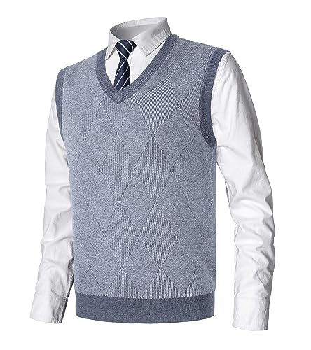 MeiLayM Herren Herbst Winter Pullunder Weste Ärmellose Strickweste V-Ausschnitt Argyle Pulloverwestee Slim Fit Pullover für Männer Casual Ärmellos Knit Pullunder Classic Business Golfweste von MeiLayM