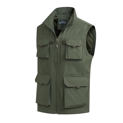 MeiLayM Herren Outdoor Weste Angelweste mit Vielen Taschen Weste Sommer Sport Weste Leicht Atmungsaktiv Weste Jagd und Fotografie Weste Multifunktionsweste Freizeit Ärmellose Jacke Armeegrün,XXL von MeiLayM