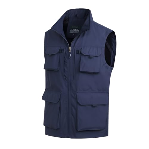 MeiLayM Herren Outdoor Weste Angelweste mit Vielen Taschen Weste Sommer Sport Weste Leicht Atmungsaktiv Weste Jagd und Fotografie Weste Multifunktionsweste Freizeit Ärmellose Jacke Blau,XXL von MeiLayM