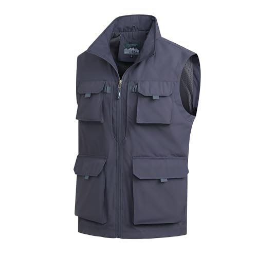 MeiLayM Herren Outdoor Weste Angelweste mit Vielen Taschen Weste Sommer Sport Weste Leicht Atmungsaktiv Weste Jagd und Fotografie Weste Multifunktionsweste Freizeit Ärmellose Jacke Grau,S von MeiLayM