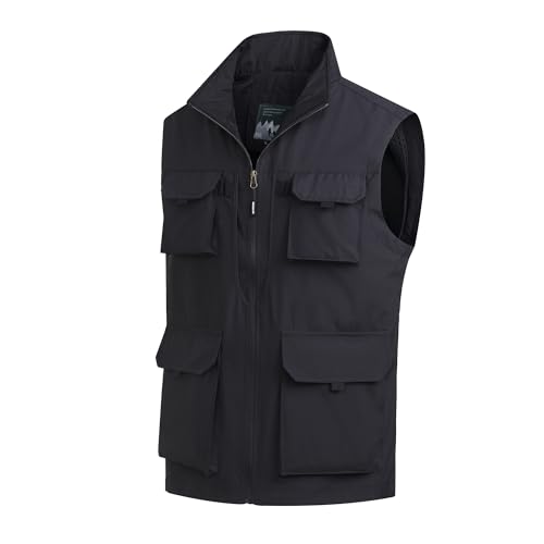 MeiLayM Herren Outdoor Weste Angelweste mit Vielen Taschen Weste Sommer Sport Weste Leicht Atmungsaktiv Weste Jagd und Fotografie Weste Multifunktionsweste Freizeit Ärmellose Jacke Schwarz,XL von MeiLayM