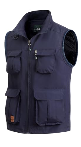 MeiLayM Herren Outdoor Weste Ärmellos Freizeit Jacke mit 8 Taschen, Wasserabweisend, Atmungsaktiv, Sport, Jagd, Fotografie, Wandern, Blau, M von MeiLayM