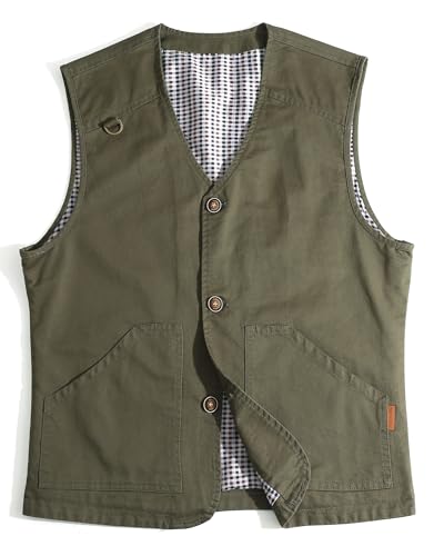 MeiLayM Herren Outdoor Weste Anglerweste Atmungsaktiv Multifunktionsweste Leicht Fotografie Weste Camping Wandern Weste Freizeit Ärmellos Jacke Vintage-Westen Armeegrün,S von MeiLayM