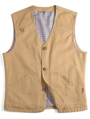 MeiLayM Herren Outdoor Weste Anglerweste Atmungsaktiv Multifunktionsweste Leicht Fotografie Weste Camping Wandern Weste Freizeit Ärmellos Jacke Vintage-Westen Khaki,3XL von MeiLayM