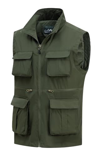 MeiLayM Herren Outdoor Weste Anglerweste Leicht Atmungsaktiv Weste Vielen Taschen Weste Freizeit Schnelltrocknende Weste Sport Ärmellose Jacke Hundeweste Jagd Fotografie Weste Armeegrün,S von MeiLayM