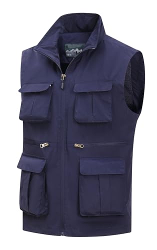 MeiLayM Herren Outdoor Weste Anglerweste Leicht Atmungsaktiv Weste Vielen Taschen Weste Freizeit Schnelltrocknende Weste Sport Ärmellose Jacke Hundeweste Jagd Fotografie Weste Blau,4XL von MeiLayM