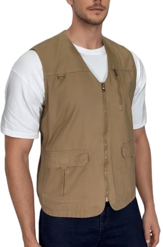 MeiLayM Herren Outdoor Weste Arbeitsweste Anglerweste Schnelltrocknende Freizeitweste Ärmellos Sport Weste Jagd Fotografie Weste Camping Multifunktionsweste Khaki,XL von MeiLayM