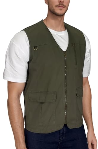 MeiLayM Herren Outdoor Weste Arbeitsweste Anglerweste Schnelltrocknende Freizeitweste Ärmellos Sport Weste Jagd Fotografie Weste Camping Multifunktionsweste Militärgrün,XL von MeiLayM