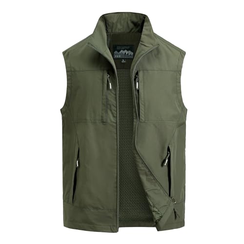 MeiLayM Herren Outdoor Weste Atmungsaktiv Anglerweste Sommer Schnelltrocknend Weste Vielen Taschen Weste Freizeit Ärmellos Jacke Camping Safari Fotografie Weste Grün,M von MeiLayM