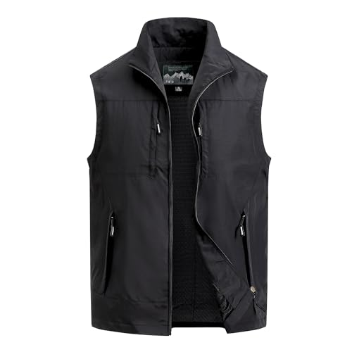 MeiLayM Herren Outdoor Weste Atmungsaktiv Anglerweste Sommer Schnelltrocknend Weste Vielen Taschen Weste Freizeit Ärmellos Jacke Camping Safari Fotografie Weste Schwarz,L von MeiLayM