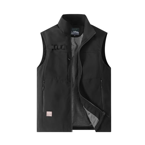 MeiLayM Herren Outdoor Weste Atmungsaktiv Sport Weste Anglerweste Leicht Ärmellos Jacke Sommer Multi Pocket Weste Camping Wandern Schwarz,L von MeiLayM