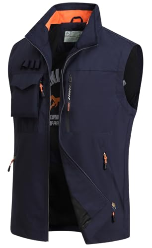 MeiLayM Herren Outdoor Weste Sommerzeit Anglerwesten mit Multi-Taschened Weste Schnelltrocknende Jagd Weste Leicht Atmungsaktiv Weste Ärmellose Jacke Lässige Jacken Tops Blau,M von MeiLayM