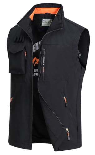 MeiLayM Herren Outdoor Weste Sommerzeit Anglerwesten mit Multi-Taschened Weste Schnelltrocknende Jagd Weste Leicht Atmungsaktiv Weste Ärmellose Jacke Lässige Jacken Tops Schwarz,L von MeiLayM