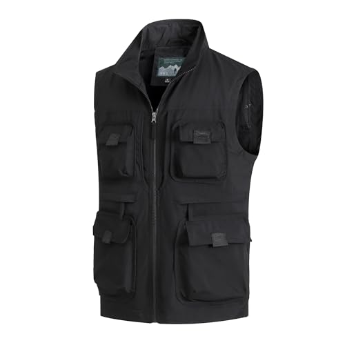 MeiLayM Herren Outdoor Weste mit Vielen Taschen Leicht Atmungsaktiv Anglerweste Freizeit Multifunktionsweste schnelltrocknend Ärmellos Jacke Reporterwesten Safari Trekking Schwarz,M von MeiLayM