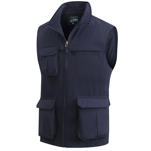 MeiLayM Herren Outdoor Weste mit Vielen Taschen schnelltrocknend Multifunktions Weste Leicht Atmungsaktiv Anglerweste Sport Weste Camping Fotografie Weste Freizeit Ärmellos Jacke Blau,S von MeiLayM