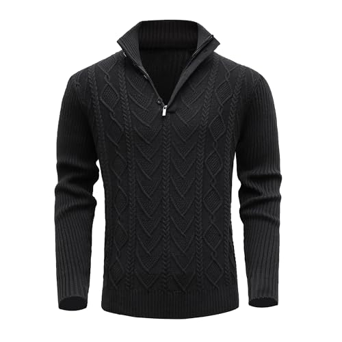 MeiLayM Herren Pullover Strickpullover mit Reißverschlusskragen Langarm Strickpullover mit Stehkragen Winterpullover Feinstrick Sweat Winter Warme Weiche Pullover Leichter Arbeitspullover Schwarz,XXL von MeiLayM